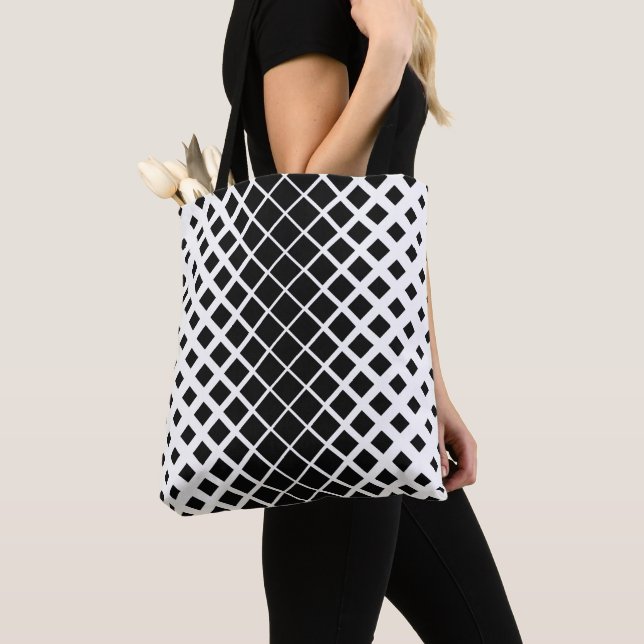 Modern Black Dissolving Square Block Pattern Tote Bag (Close Up)