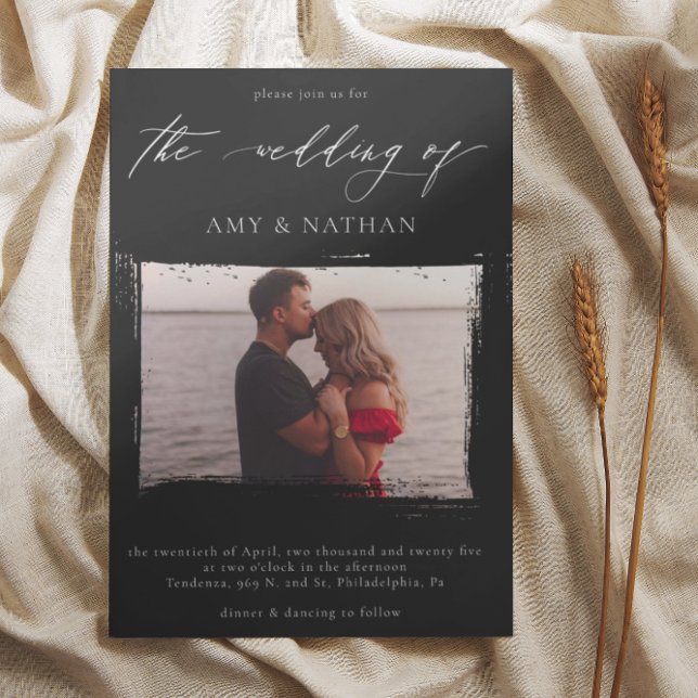 Modern Black Distressed Photo Wedding  Invitation (Creator Uploaded)