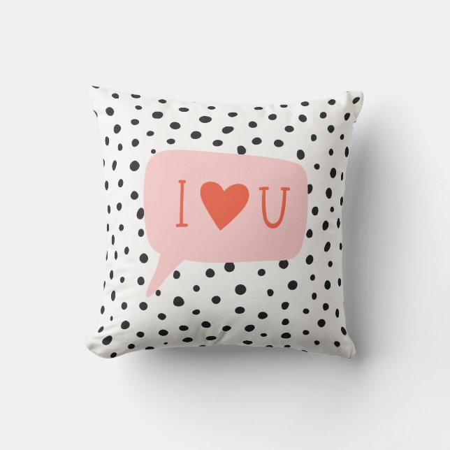 Modern Black Dots Bubble Chat Pink Love Throw Pillow (Front)