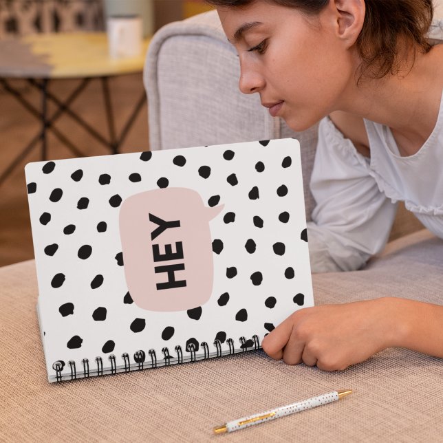 Modern Black Dots & Bubble Chat Pink With Hey Notebook (Creator Uploaded)