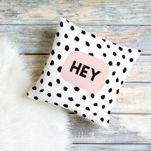 Modern Black Dots & Bubble Chat Pink With Hey Outdoor Pillow