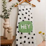 Modern Black Dots & Green Bubble Speech With Hey  Apron<br><div class="desc">Modern Black Dots & Green Bubble Speech With Hey</div>