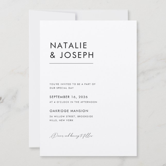 Modern Black & Ecru QR Code All In One Wedding Invitation (Front)