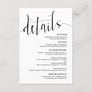 Modern Black Editable Wedding Details Enclosure Card
