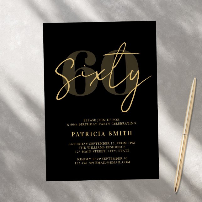 Modern Black Elegant 60th Birthday Invitation (Creator Uploaded)