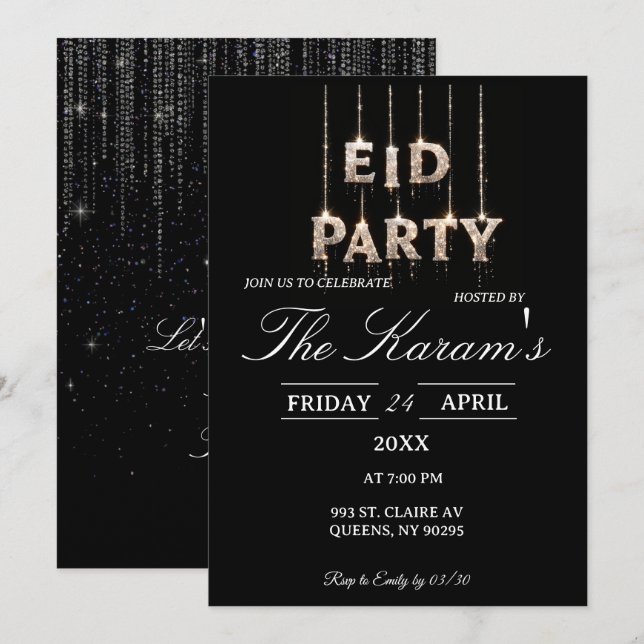 Modern Black elegant Eid Party Invitation  (Devant / Derrière)
