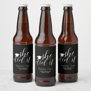Modern Black Elegant Fonts Graduation Beer Bottle Label