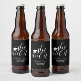 Modern Black Elegant Fonts Graduation Beer Bottle Label