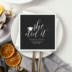 Modern Black Elegant Fonts Graduation Napkin