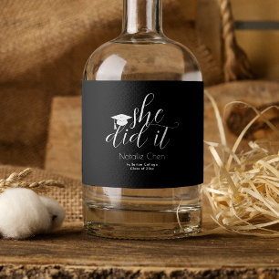 Modern Black Elegant Fonts Graduation Sparkling Wine Label