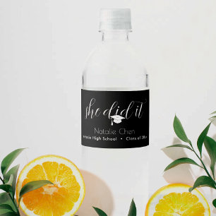 Modern Black Elegant Fonts Graduation Water Bottle Label