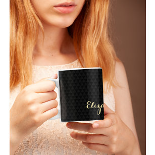 Modern Black Elegant Gold Script Chic Custom Name Frosted Glass Coffee Mug