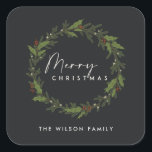 MODERN BLACK ELEGANT HOLLY BERRY WREATH CHRISTMAS SQUARE STICKER<br><div class="desc">If you need any further customisation please feel free to message me on yellowfebstudio@gmail.com.</div>