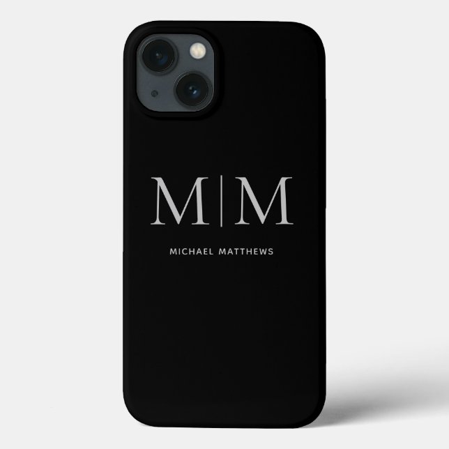 Modern Black Elegant Personalized Monogram Name Case-Mate iPhone Case (Back)