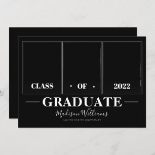 Modern Black Elegant Photo Collage Graduation Invitation