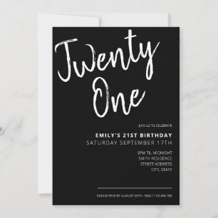 Modern Black Elegant Script 21st Birthday Invitation