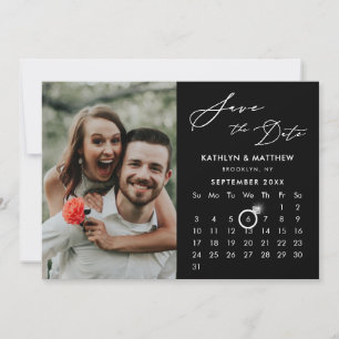 Modern Black Elegant Script Custom Calendar Photo Save The Date