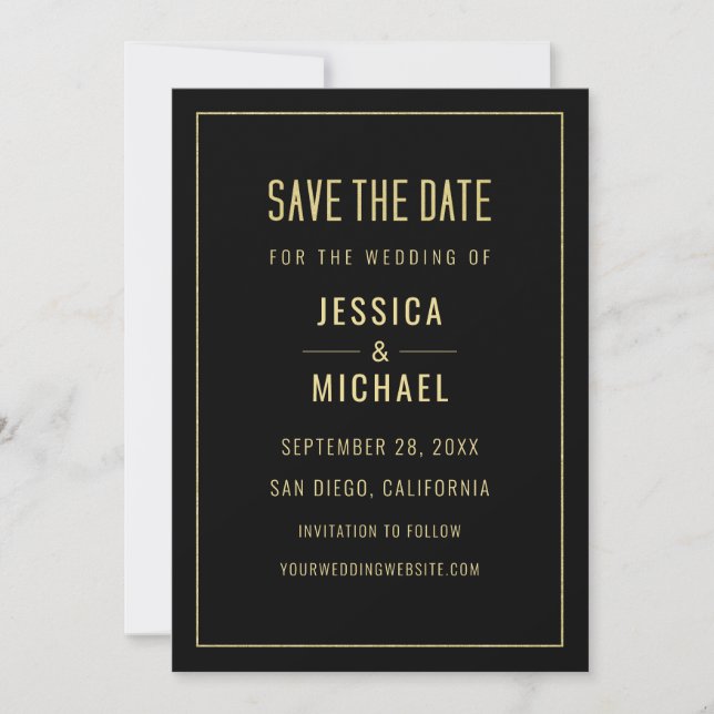 Modern Black Elegant Simple Minimalist Wedding Save The Date (Front)