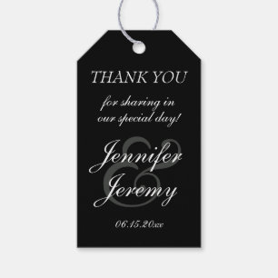 Modern Black Elegant White Grey Script Wedding Gift Tags
