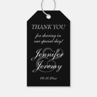 Modern Black Elegant White Grey Script Wedding Gift Tags