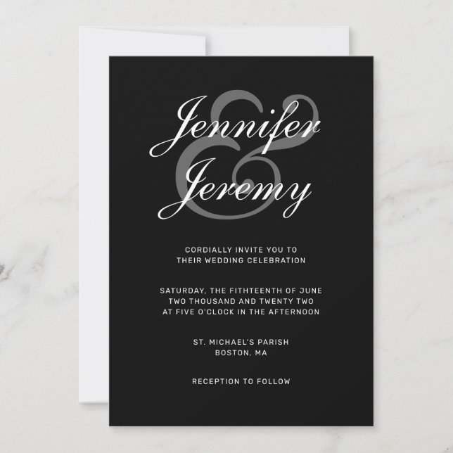 Modern Black Elegant White Script All In One Invitation (Front)