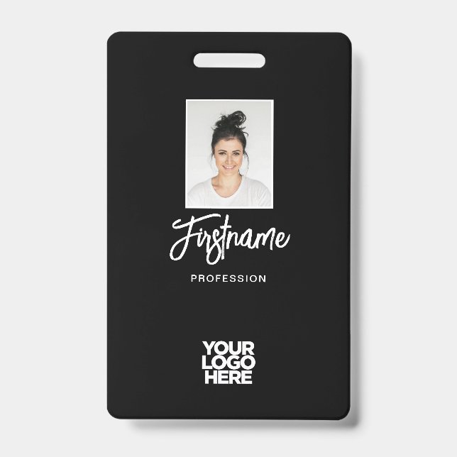 Modern Black Employee Photo, Logo, Name Badge (Front)