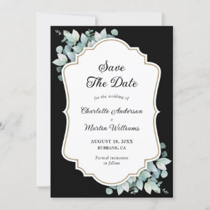 Modern Black Eucalyptus Greenery Wedding Save The Date