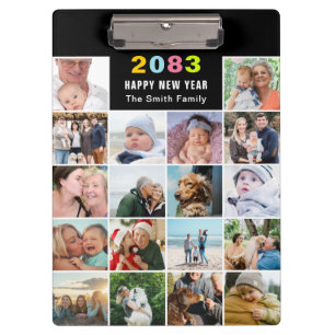 Modern Black Family Photo Collage Custom Text Clipboard