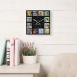 Modern black Family photo collage monogram name Square Wall Clock<br><div class="desc">Modern black Family photo collage clock.
Add your own personal photos and name to personalize the clock and you will create a very personal and unique clock.</div>