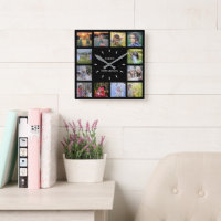 Modern black Family photo collage monogram name