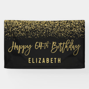Modern Black Faux Gold Glitter 64th Birthday Banner