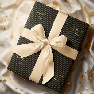 Modern Black Faux Gold Lines Stripes Custom Text Wrapping Paper