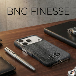 Modern Black Faux Pebbled Leather Texture Monogram