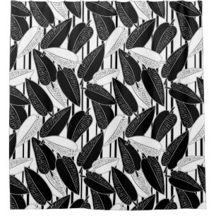 Modern black ficus leaves abstract striped print p
