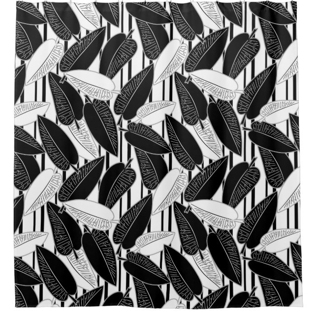 Modern black ficus leaves abstract striped print p (Front)