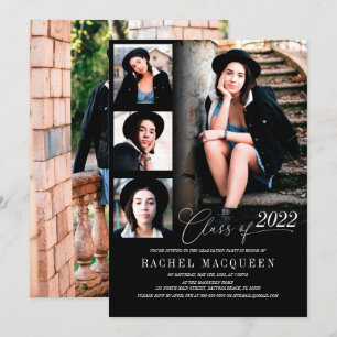 Modern Black Five Photo Collage Graduation Party Invitation