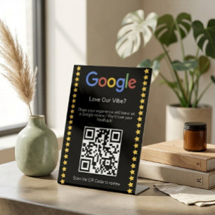 Modern Black Five Star Google Review QR Code Pedestal Sign