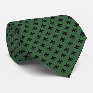 Modern Black Fleur-de-lis on Hunter Green Tie