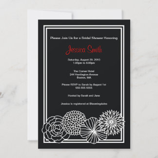 Modern Black Floral Bridal Shower Invite