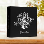 Modern Black Floral Treble Clef Music Lessons Binder<br><div class="desc">Modern Black Floral Treble Clef Music lessons binder with custom name in modern script font and custom text on the binder spine. Great binder to hold music sheet for music lessons, school, piano practice, song writing or just as a cute journal for a musician. Background colour can be changed in...</div>