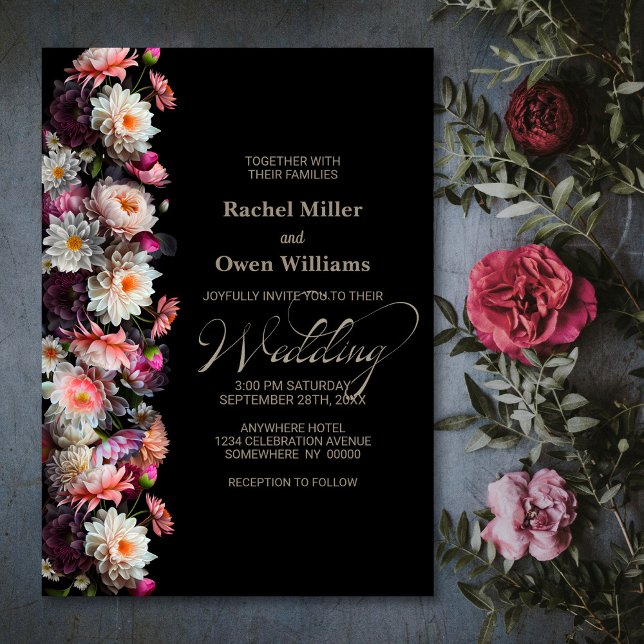 Modern Black Floral Wedding Invitation (Creator Uploaded)