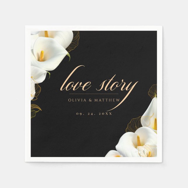 Modern Black Floral Wedding Napkin (Front)