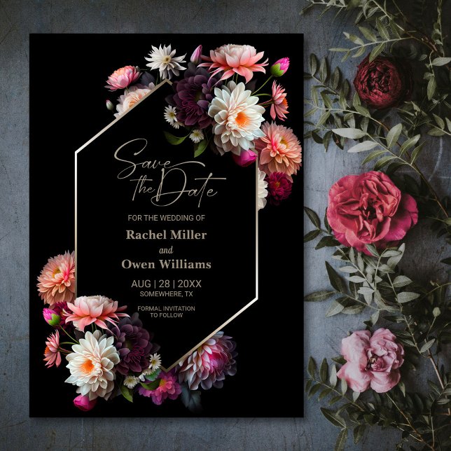 Modern Black Floral Wedding Save the Date (Creator Uploaded)