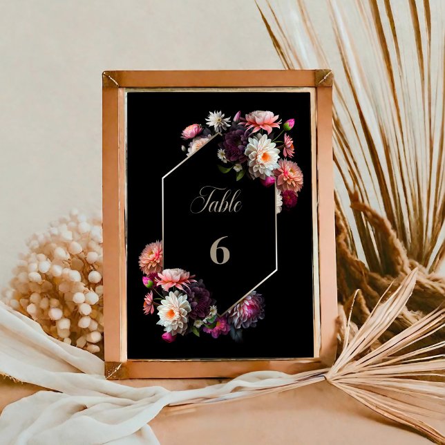 Modern Black Floral Wedding Table Number (Creator Uploaded)