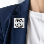 Modern Black Floral Wreath Split Monogram "R" 2 Inch Square Button<br><div class="desc">This refined floral split monogram wreath design features a delicate botanical arrangement forming a graceful circular frame around a customizable monogram "R". The balanced composition highlights elegant leaves and floral accents that create a timeless and sophisticated look. Perfect for personalized gifts, and accessories, this design blends classic monogram style with...</div>