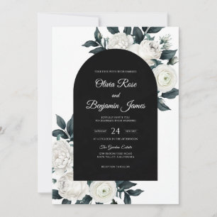 Modern Black Foliage Eucalyptus Wedding Invitation