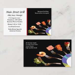 Modern Black Food on Forks Professional Restaurant Business Card
