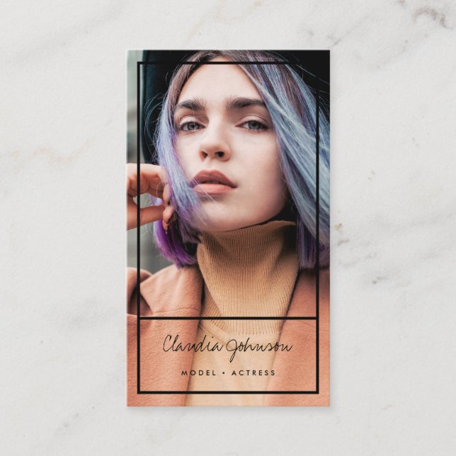 Modern black frame actor model singer dancer photo business card (Front)