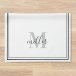 Modern Black Frame Family Monogram Kitchen Towel<br><div class="desc">Custom-designed modern black kitchen hand towel featuring personalized family name monogram in modern hand calligraphy.</div>