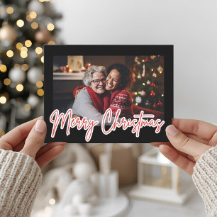 Modern Black Frame Merry Christmas Photo  Postcard